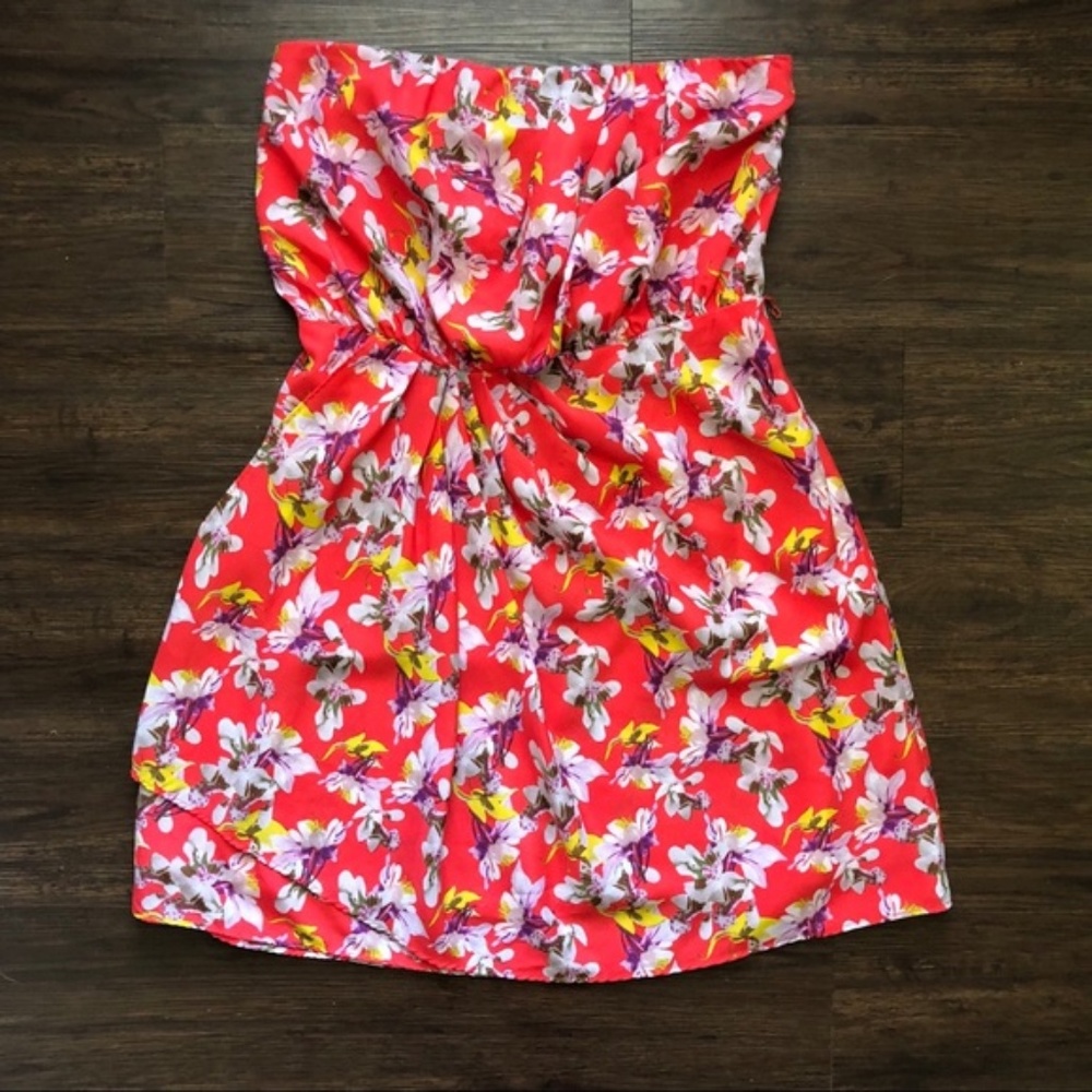 Express Strapless Orange Floral Dress